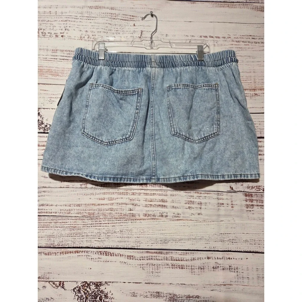Universal Thread Womens XL Light Wash Denim Mini Skirt Elastic Drawstring Waist
